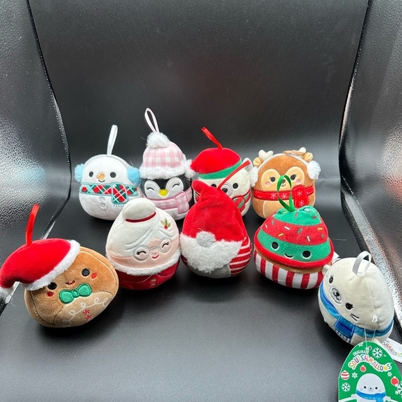 Squishmallows 9 Holiday Ornament Bundle Lucille Mrs Santa Penguin Ear Muffs - Picture 1 of 9